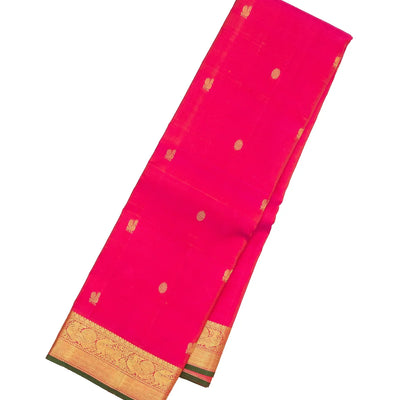 Hot Pink Handloom Kanchipuram Silk Saree With Annam Chakaram Buttas