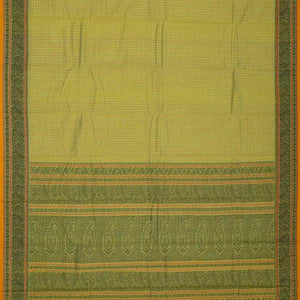 Cardamom Green Handloom Kanchi Cotton Saree With Checks & Square Motifs