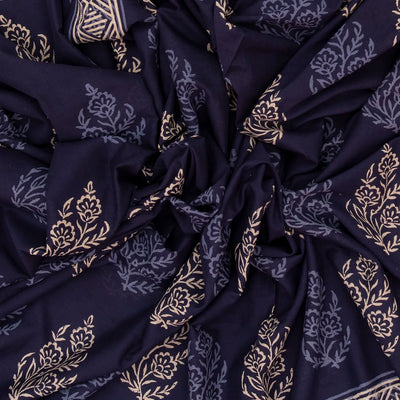 Violet Woven Jaipur Cotton Saree Printed With Floral  Motifs