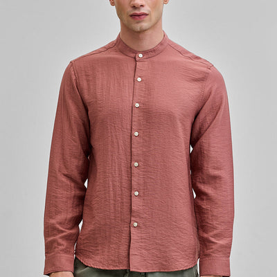 Coral Mandarin Linen Blend Shirt