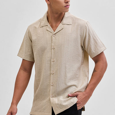 Beige Box Fit Linen Blend Shirt