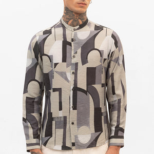 Beige Abstract Mandarin Shirt