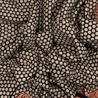 Black Woven Jaipur Cotton Saree Printed With Polka Dots