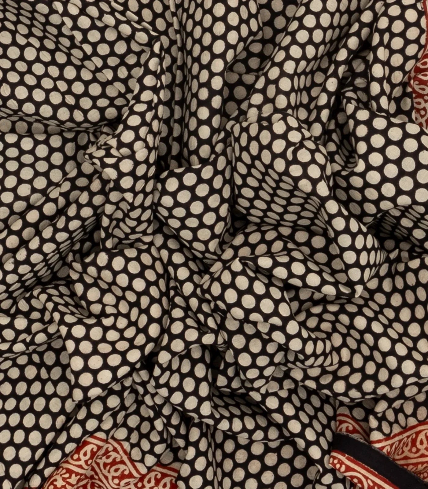 Black Woven Jaipur Cotton Saree Printed With Polka Dots