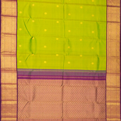 Light Green Handloom Korvai Kanchipuram Silk Saree With Magenta Border