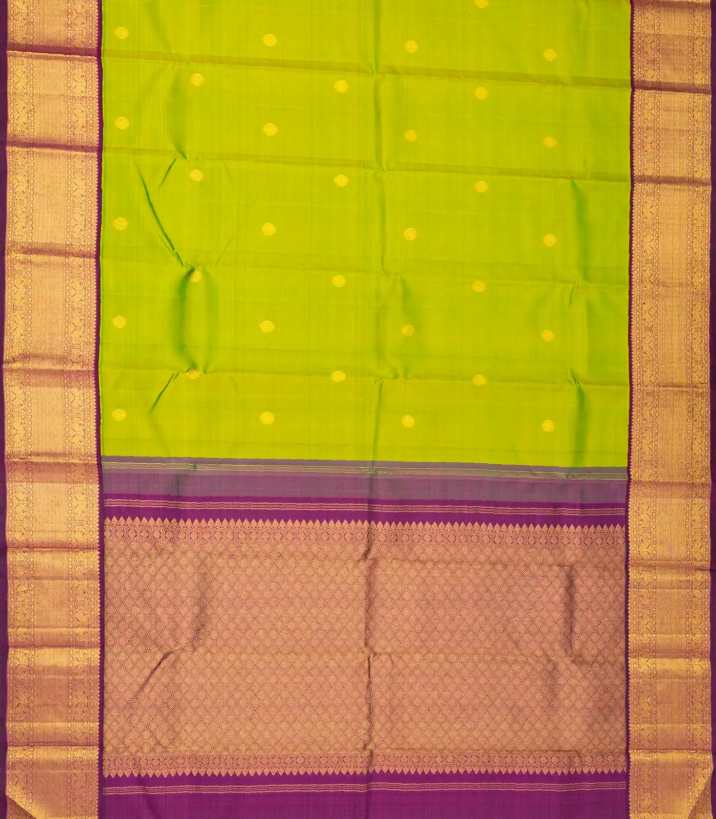 Light Green Handloom Korvai Kanchipuram Silk Saree With Magenta Border