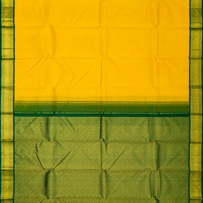 Lemon Yellow Handloom Kanchipuram Korvai Silk Saree With Green Border