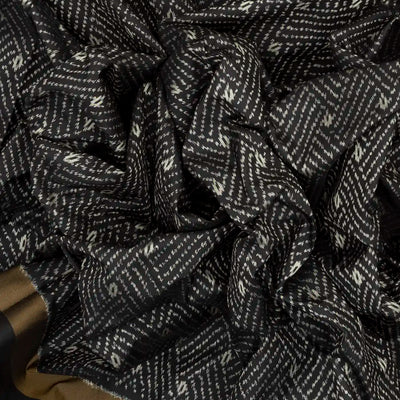 Black Handloom Ikat Silk Saree With Broken Stripes