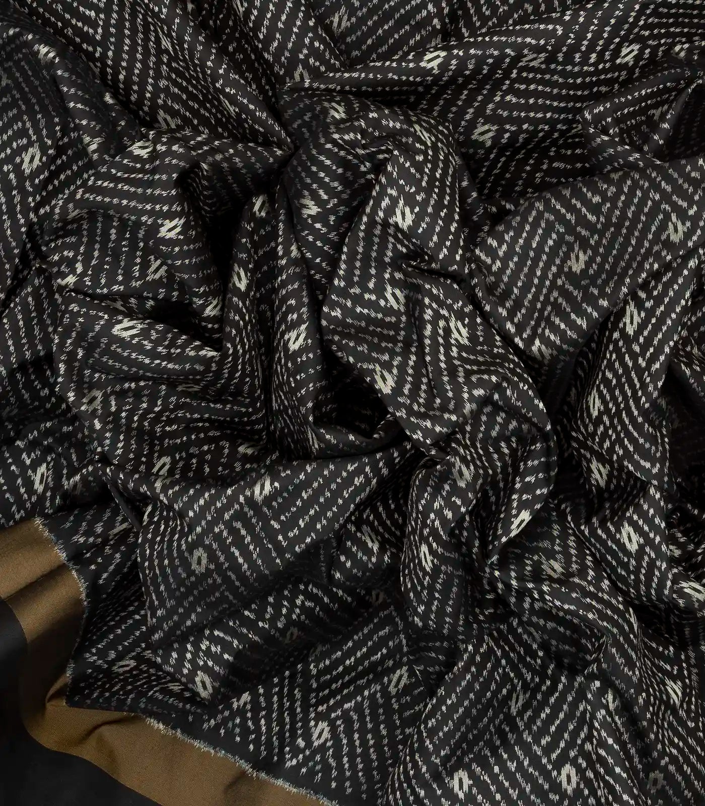 Black Handloom Ikat Silk Saree With Broken Stripes