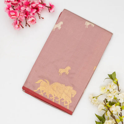 Dusty Pink Handloom Banarasi Silk Saree With Horse Buttas