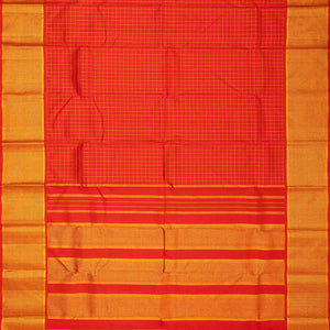 Red Handloom Kanchipuram Silk Saree With Zari Checks
