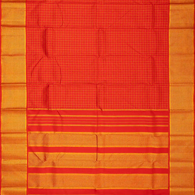 Red Handloom Kanchipuram Silk Saree With Zari Checks