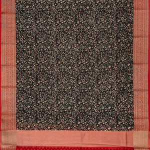 Black Woven Chanderi Cotton Saree With Red Border