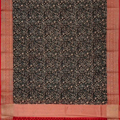 Black Woven Chanderi Cotton Saree With Red Border