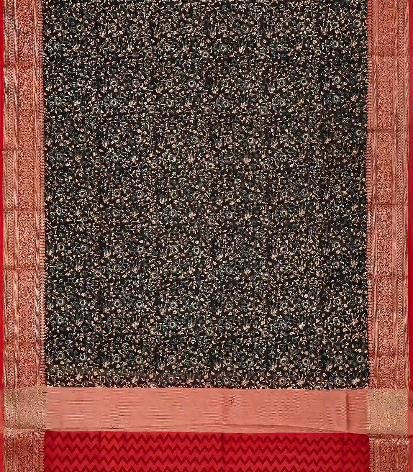 Black Woven Chanderi Cotton Saree With Red Border