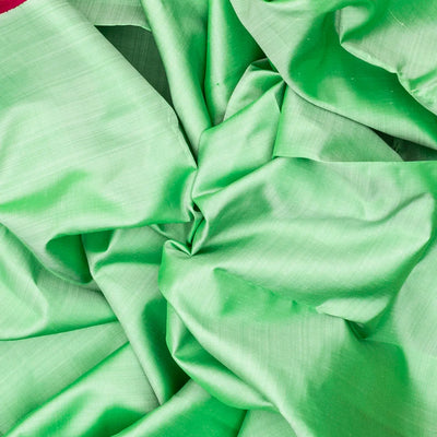 Pista Green Handloom Kanchipuram Korvai Silk Saree With Pink Border