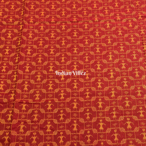 Reddish Orange Tribal Sambalpuri Ikat Cotton Fabric