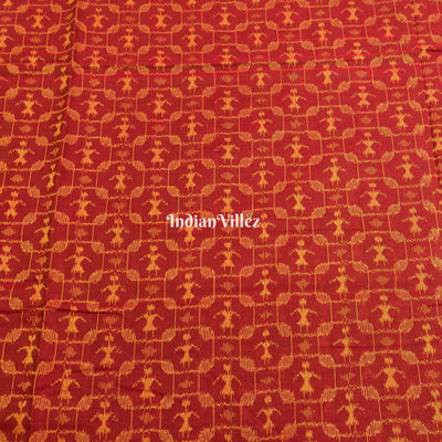 Reddish Orange Tribal Sambalpuri Ikat Cotton Fabric