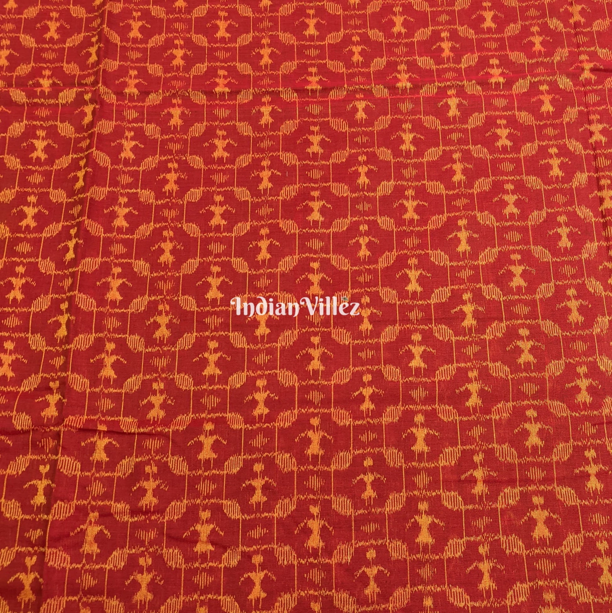 Reddish Orange Tribal Sambalpuri Ikat Cotton Fabric