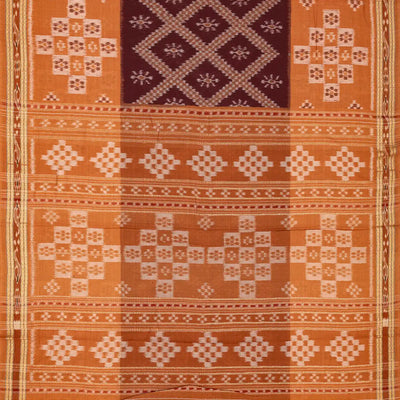 Maroon Handloom Orissa Cotton Saree With Beige Border