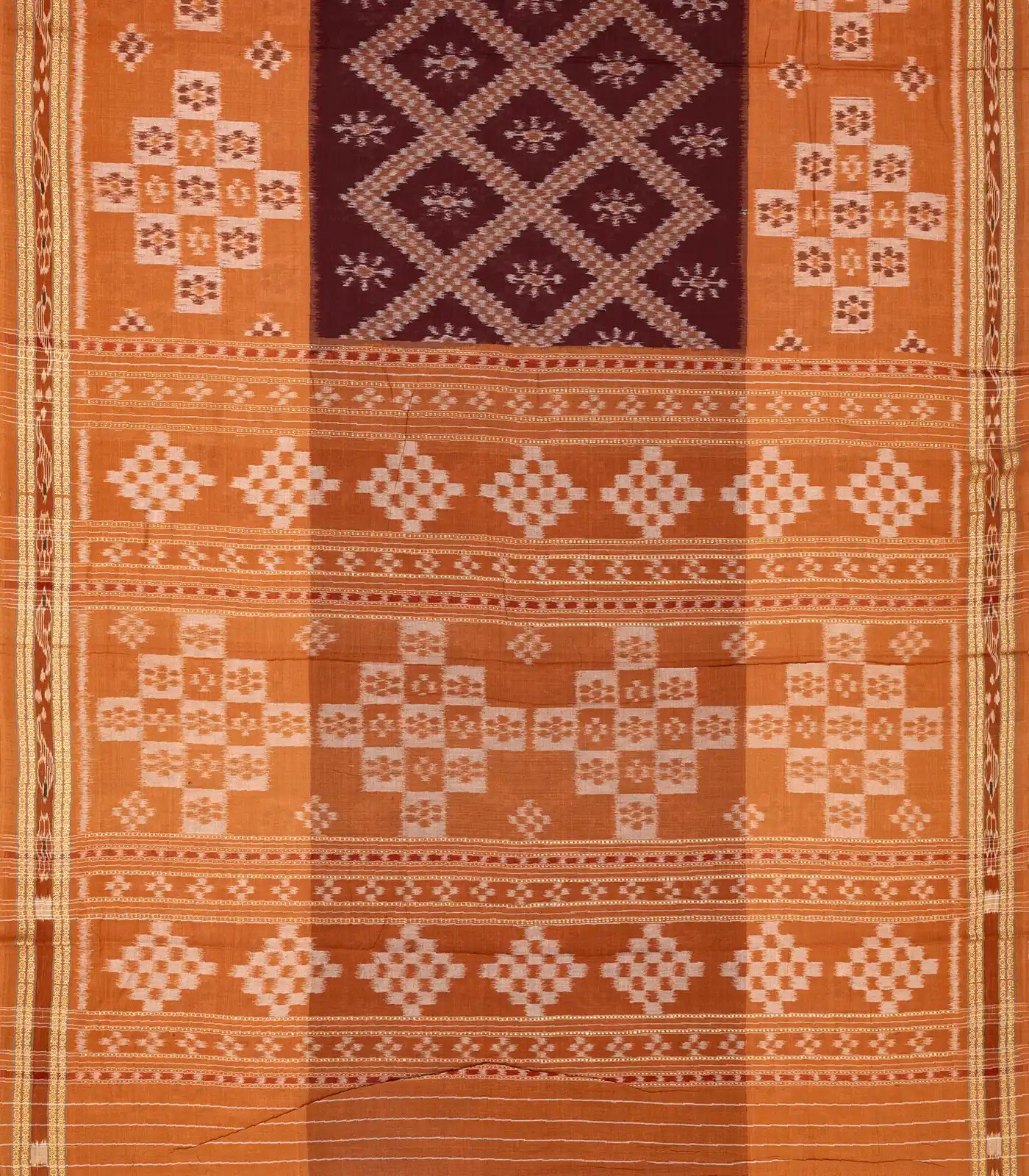 Maroon Handloom Orissa Cotton Saree With Beige Border