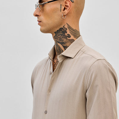 Beige Slim Fit Stripes Shirt