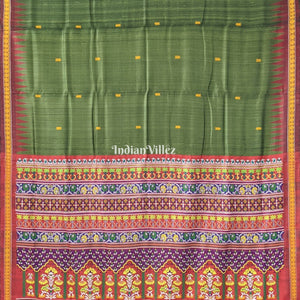 Mehendi Green Garden Themed Gopalpur Tussar Silk Saree (State Award Nominated)
