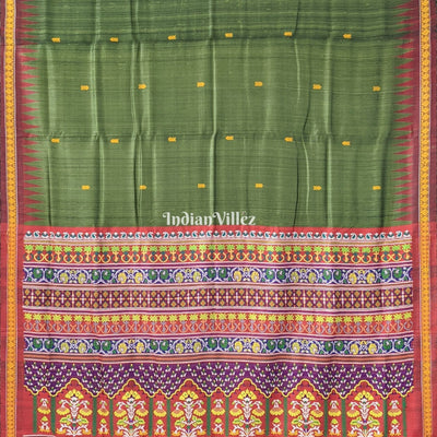 Mehendi Green Garden Themed Gopalpur Tussar Silk Saree (State Award Nominated)