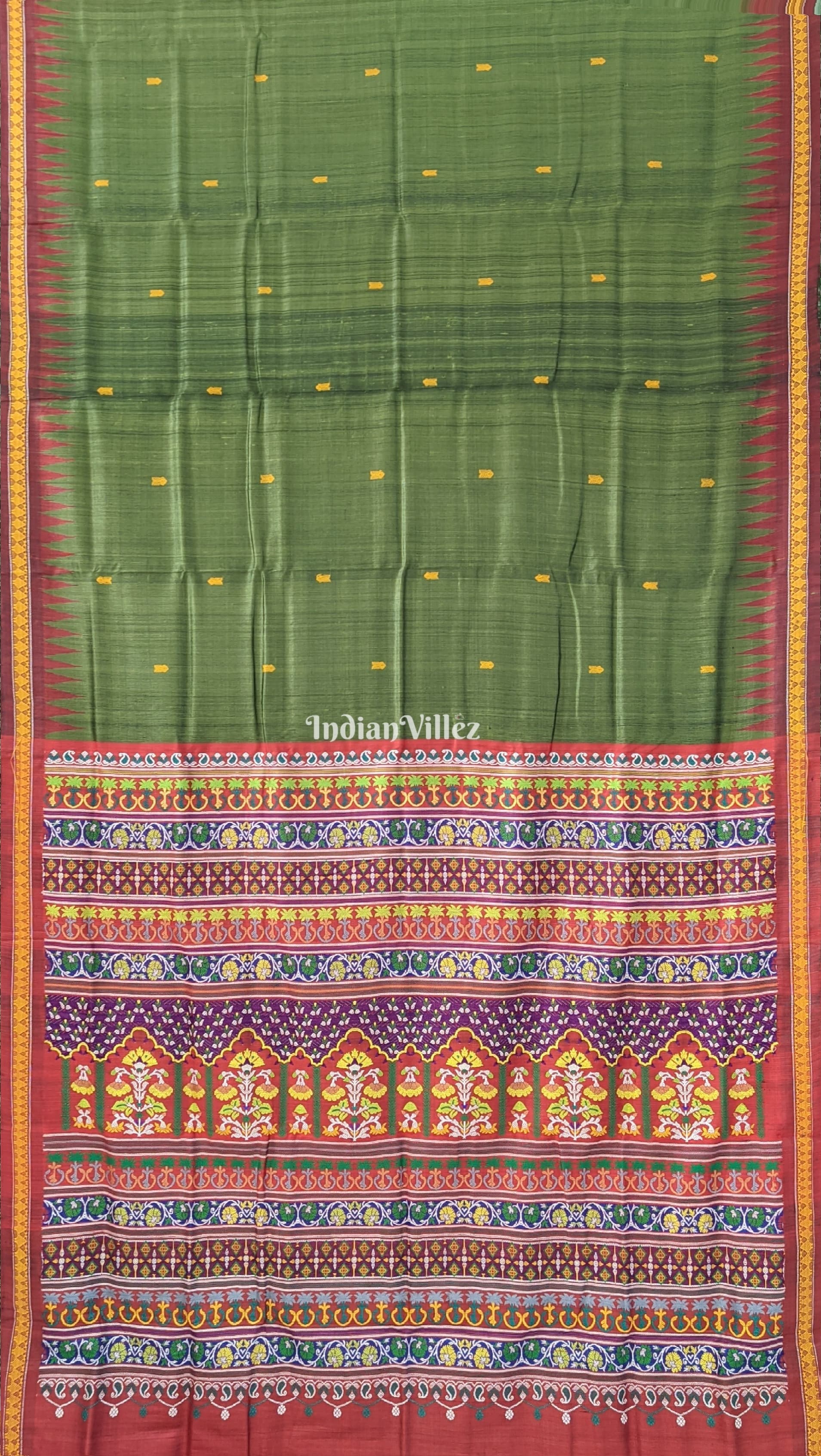 Mehendi Green Garden Themed Gopalpur Tussar Silk Saree (State Award Nominated)