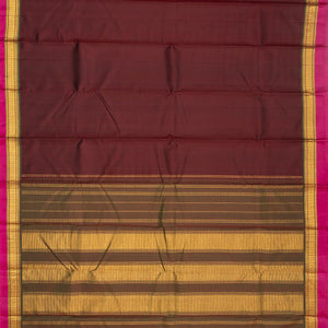 Maroon Handloom Kanchipuram Silk Saree With Pink Border
