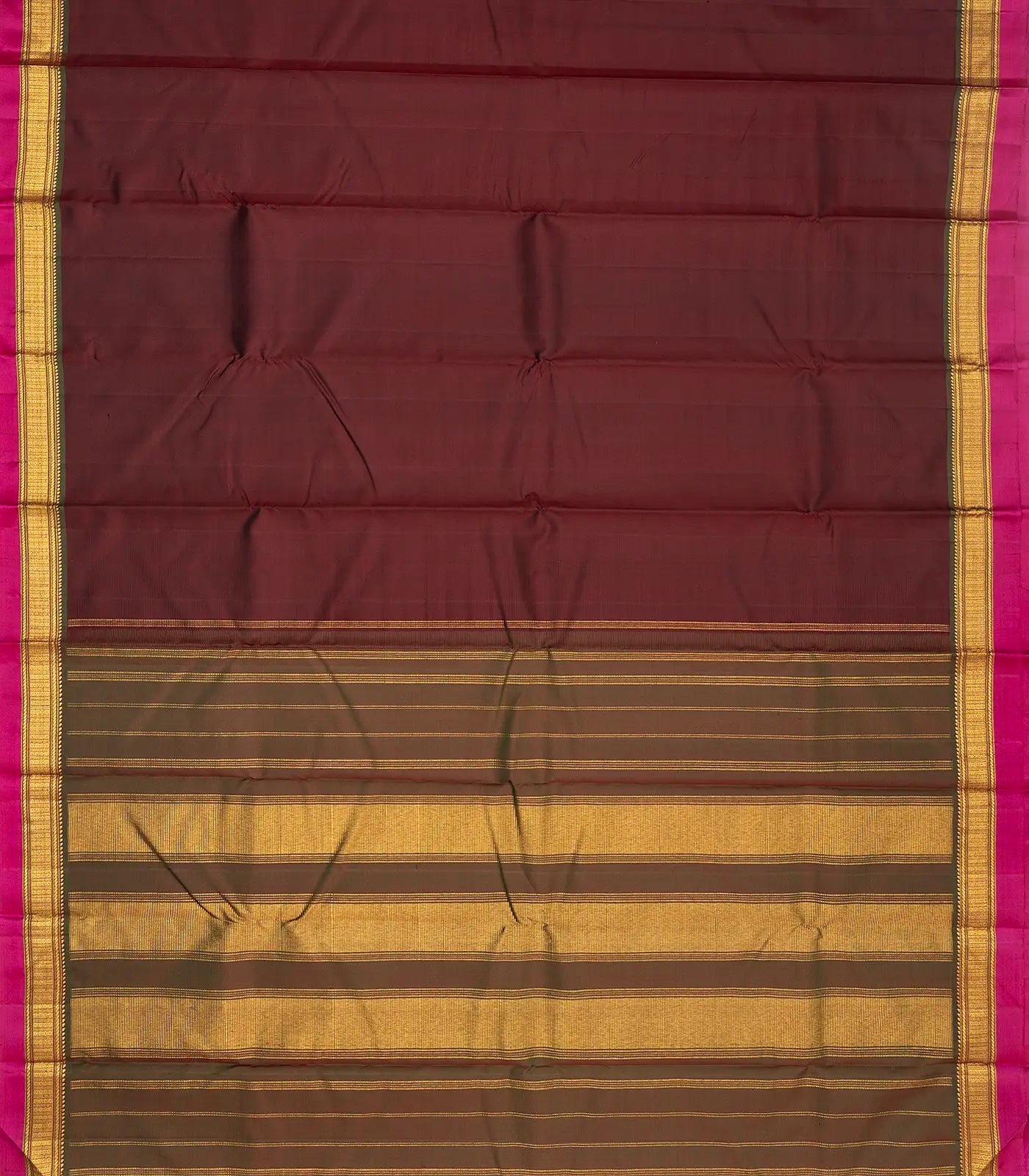 Maroon Handloom Kanchipuram Silk Saree With Pink Border