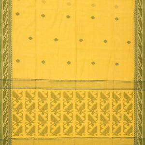 Yellow Handloom Bengal Cotton Saree With Floral Motifs