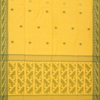 Yellow Handloom Bengal Cotton Saree With Floral Motifs