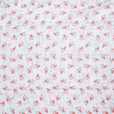 Sky Blue Handloom Linen Saree With Printed Flowers