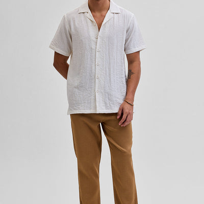 Cream Box Fit Linen Blend Shirt