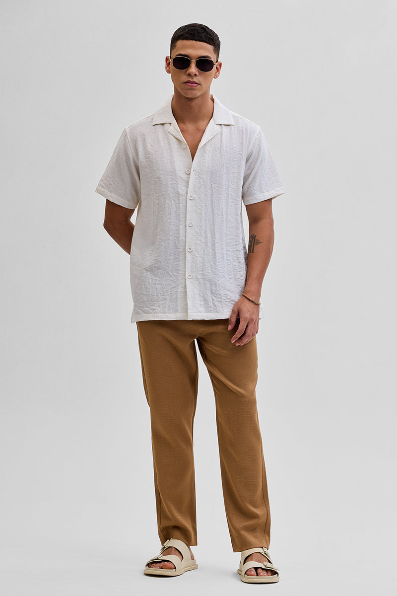 Cream Box Fit Linen Blend Shirt
