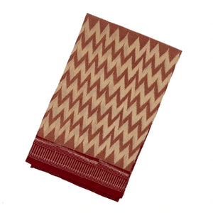 Crimson & Cream Handloom Orissa Cotton Saree With Tie and dye Chevron ( Vanki ) Motifs