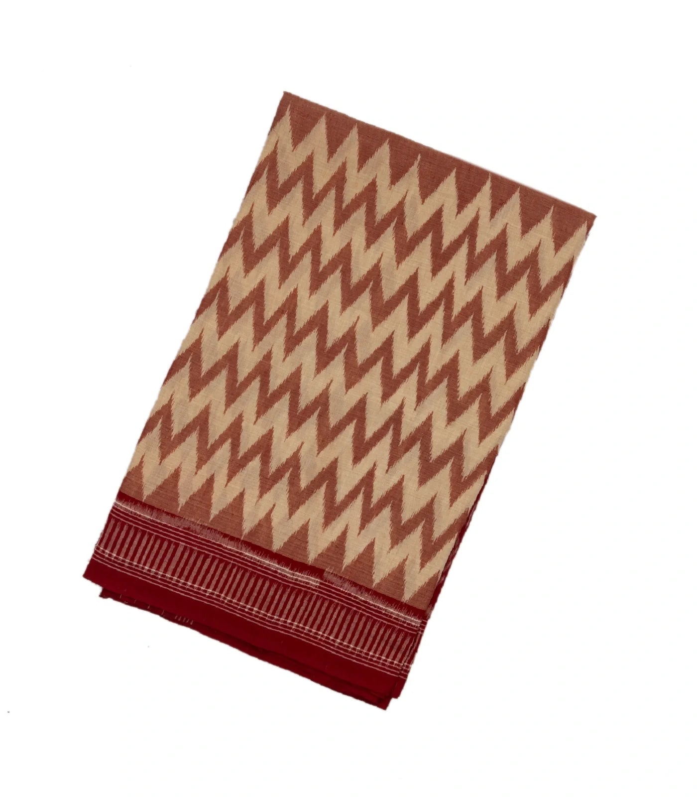 Crimson & Cream Handloom Orissa Cotton Saree With Tie and dye Chevron ( Vanki ) Motifs