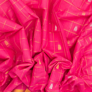 Hot Pink Handloom Venkatagiri Cotton Saree With Checks & Buttas