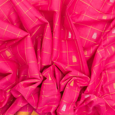 Hot Pink Handloom Venkatagiri Cotton Saree With Checks & Buttas