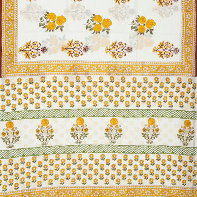 White Woven Jaipur Cotton Saree Printed With Flower Motifs