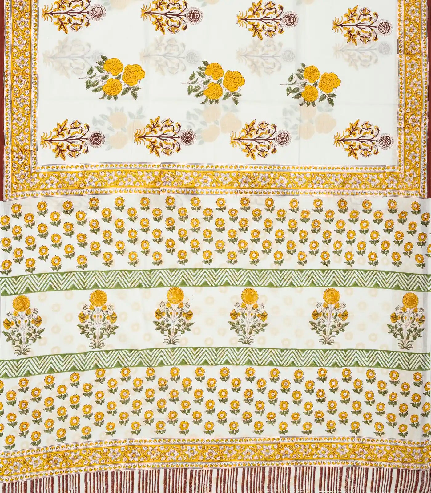 White Woven Jaipur Cotton Saree Printed With Flower Motifs