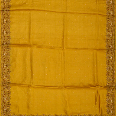 Mustard Handloom Tussar Silk Saree With Embroidered Motifs