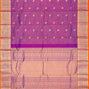 Purple Handloom Kanchipuram Silk Saree With Checks & Buttas