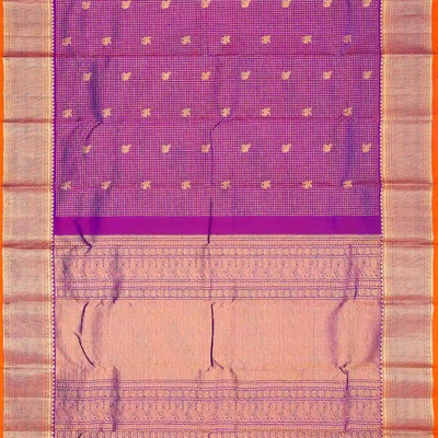 Purple Handloom Kanchipuram Silk Saree With Checks & Buttas