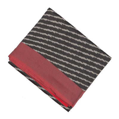 Dark Grey Handwoven Orissa Cotton Saree With Tie & Dye Stripes