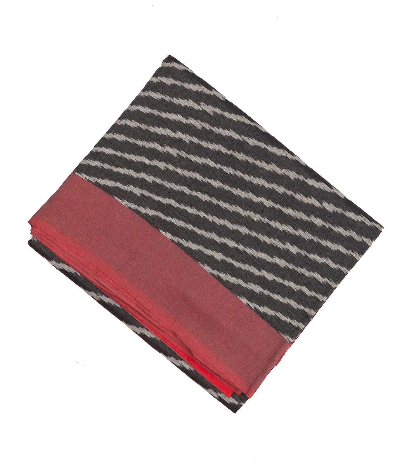 Dark Grey Handwoven Orissa Cotton Saree With Tie & Dye Stripes