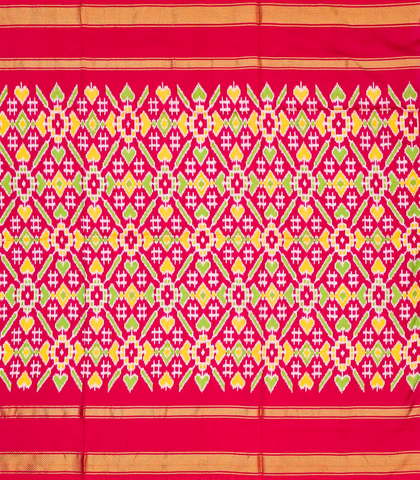 Grey Handloom Ikat Silk Saree With Contrast Pink & Purple Border