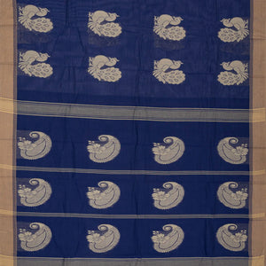 Dark Blue Handloom Rasipuram Cotton Saree With Annam Buttas