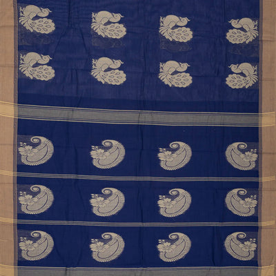 Dark Blue Handloom Rasipuram Cotton Saree With Annam Buttas
